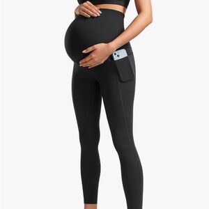 CRZ Yoga Black Maternity Leggings with Phone Pocket